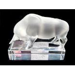 A Lalique Frosted Glass Bull, Lalique, France. Measures 4".