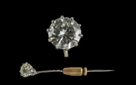 1930's - Single Stone Diamond Set Stick Pin. The Round Faceted Diamond of Good Colour and Clarity.