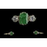 Ladies Attractive 18ct Gold 3 Stone Emerald & Diamond Set Ring, marked 18ct to shank.