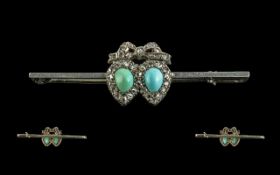 Regency 18ct White Gold Exquisite Sweetheart Diamond and Turquoise Set Brooch.