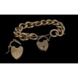 Antique Period - Edwardian Period 9ct Gold Curb Bracelet with Large 9ct Gold Heart Shaped Padlock.