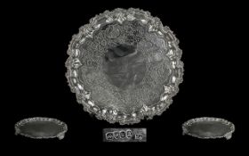 George IV Superb Sterling Silver Superior Quality Circular Footed Salver, With Cast Border and Feet.