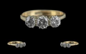 Ladies - Pleasing 18ct Gold 3 Stone Diamond Set Ring. Marked 18ct to Interior of Shank.