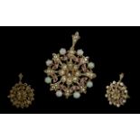 Antique Period - Attractive 9ct Gold Circular Pendant / Brooch, Set with Opals,