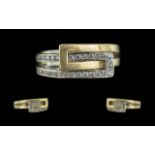18ct Yellow Gold Excellent Quality Contempory Design Diamond Set Buckle Ring - Marked 750 (18ct)