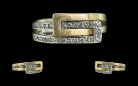 18ct Yellow Gold Excellent Quality Contempory Design Diamond Set Buckle Ring - Marked 750 (18ct)