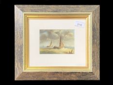 Ronald Cavalla 'Stormy Sea' Original Oil on Board, depicting boats on a rough sea.