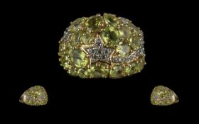 Peridot 'Shooting Star' Pave Set Ring, round and oval cuts of bright, striking green peridot,