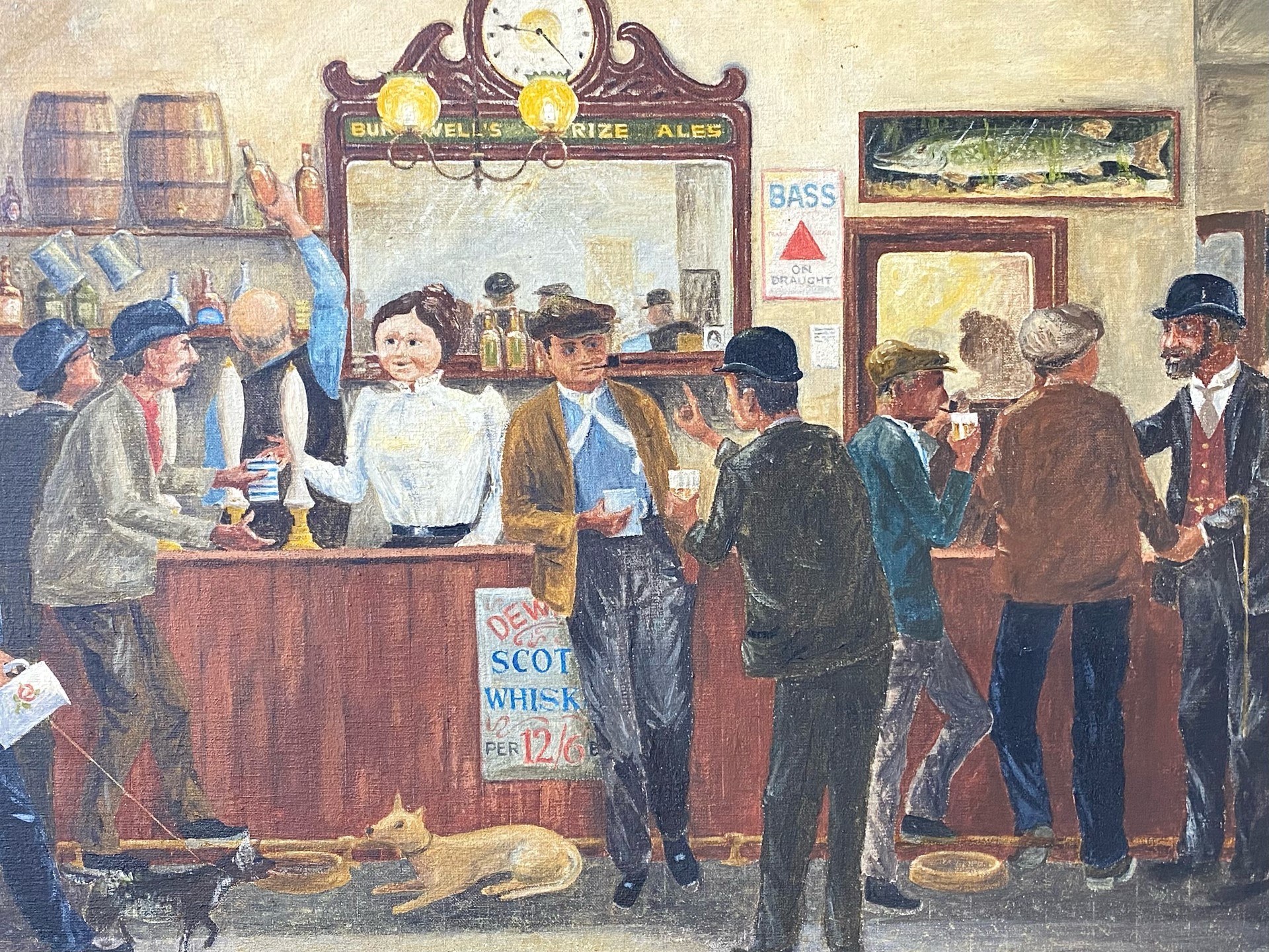 Fred Wilde Original Oil on Board, titled 'To the Bar', framed, signed, measures 24" x 30" overall. - Image 2 of 3
