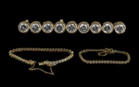 14ct Gold - Attractive Diamond Pave Set Line Bracelet. Marked 14ct. Est Diamond Weight 3.0 cts.
