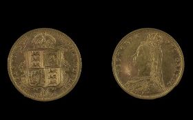 Jubilee - Shield Back Half Sovereign. Date 1892. Please See Photo. Weight 3.95 grams.