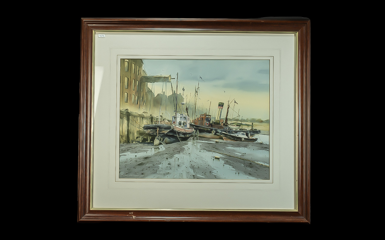 Pair of Neil Westwood Watercolours, both depicting scenes of tugs on the shore, both mounted, - Image 3 of 4