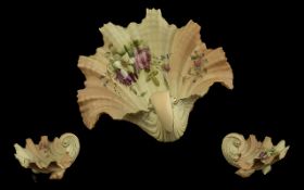 Royal Worcester Large Blush Ivory Handpainted Floral Bowl, in the form of a large sea shell.