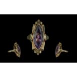 Antique Period - Attractive 14ct Gold Single Stone Amethyst Set Ring, Excellent Designed Shank.