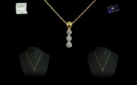 Ladies 14k Yellow Gold Diamond Pendant and Necklace.