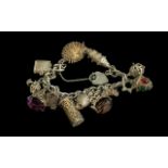 Excellent Vintage Sterling Silver Charm Bracelet, Loaded with 13 Good Silver Charms.