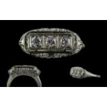 Antique Period - Superior 18ct White Gold 3 Stone Diamond Ring,