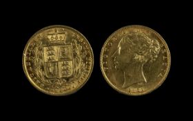 Queen Victoria 22ct Gold Young Head Shield Back Full Sovereign, date 1861.