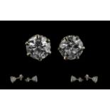 A Fine Pair of 18ct White Gold Stud Earrings. Marked 18ct.