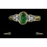 18ct Gold Attractive Emerald and Diamond Set Dress Ring. Full Hallmark to Interior of Shank.