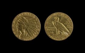 United States of America Indian Head 5 Dollar Gold Coin, dated 1912. Extremely fine condition.
