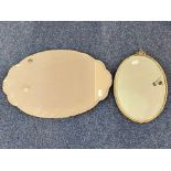 Two Vintage Wall Mirrors, one oval with bow top measures 20" x 13",