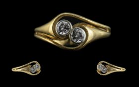 Ladies 18ct Gold Attractive Two Stone Diamond Set Ring,