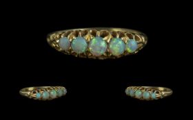 Antique Period - Attractive 18ct Gold 5 Stone Opal Set Ring, Gallery Setting.