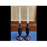 Pair of Early 20th Century Wooden Candlesticks, in polished wood, 12'' high.