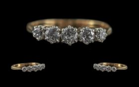 18ct Gold - Attractive 5 Stone Diamond Set Ring. Marked 18ct to Shank.
