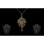 Antique Period Superb Quality 9ct Gold Amethyst & Seed Pearl Set Exquisite Open Worked Pendant With