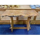 Acornman Occasional Table, rustic design, adzed oak occasional table with acorn mark carved to