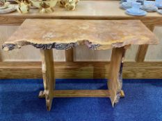 Acornman Occasional Table, rustic design, adzed oak occasional table with acorn mark carved to