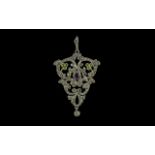 Suffragette Pendant - Early 20th Century White Metal Jewelled Pendant, Stamped 800 for Silver.