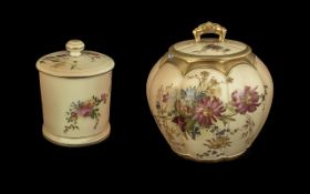 Royal Worcester Blush Ivory - comprising two lidded pots, one No, 1412 measures 7.5'' high, and a