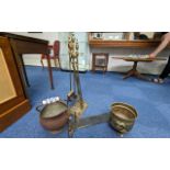 Collection of Brass Items, comprising a coal scuttle, fire irons, fender and plant pot.