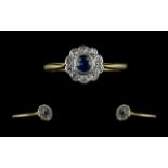 Antique Period Ladies 18ct Gold Sapphire and Diamond Set Cluster Ring. Marked 18ct to Interior of