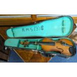 A Child's Violin in a Fitted Case. Length approx. 20''. As found condition.