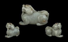 Oriental Jade Carved Figure Foo Dog, Length 3½ Inches