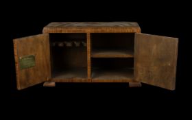 Art Deco Smokers Cabinet. 2 Drawer Smokers Cabinet, Walnut Veneer, 9 Inches High & 14.5 Inches Wide.