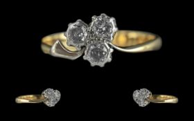 18ct Gold & Platinum 3-Stone Diamond Set Ring 'Shamrock' Design, marked 18ct and platinum. The