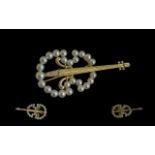 18ct Gold - Superb Quality Diamond and Pearl Set Brooch, In the Form of a Cello - Violin. Marked