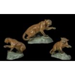 Beswick Hand Painted Wild Animal Figure 'Puma on Rock' gloss model 1702. Designer A Gredington,