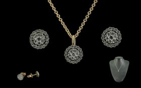 Ladies 18ct Gold Diamond Set Circular Pendant Drop with Matching Pair of Diamond Set Earrings. The
