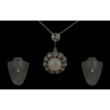 Victorian Period - Superb Platinum and Gold Diamond and Opal Set Integral Necklace with Drop,