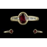 18ct Gold - Attractive Ladies Ruby and Diamond Set Dress Ring. Marked 750 to Interior of Shank.
