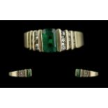 Ladies 14ct Gold Pleasing Emerald & Diamond Set Dress Ring, marked 14ct to interior of shank. The