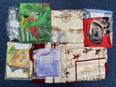 Collection of Vintage Equestrian & Animal Themed Scarves, comprising a Barbour large silk scarf with