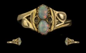 Antique Period 18ct Gold - Two Stone Opal Set Dress Ring. Excellent Setting / Shank. Full Hallmark