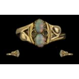 Antique Period 18ct Gold - Two Stone Opal Set Dress Ring. Excellent Setting / Shank. Full Hallmark